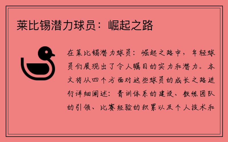 莱比锡潜力球员：崛起之路